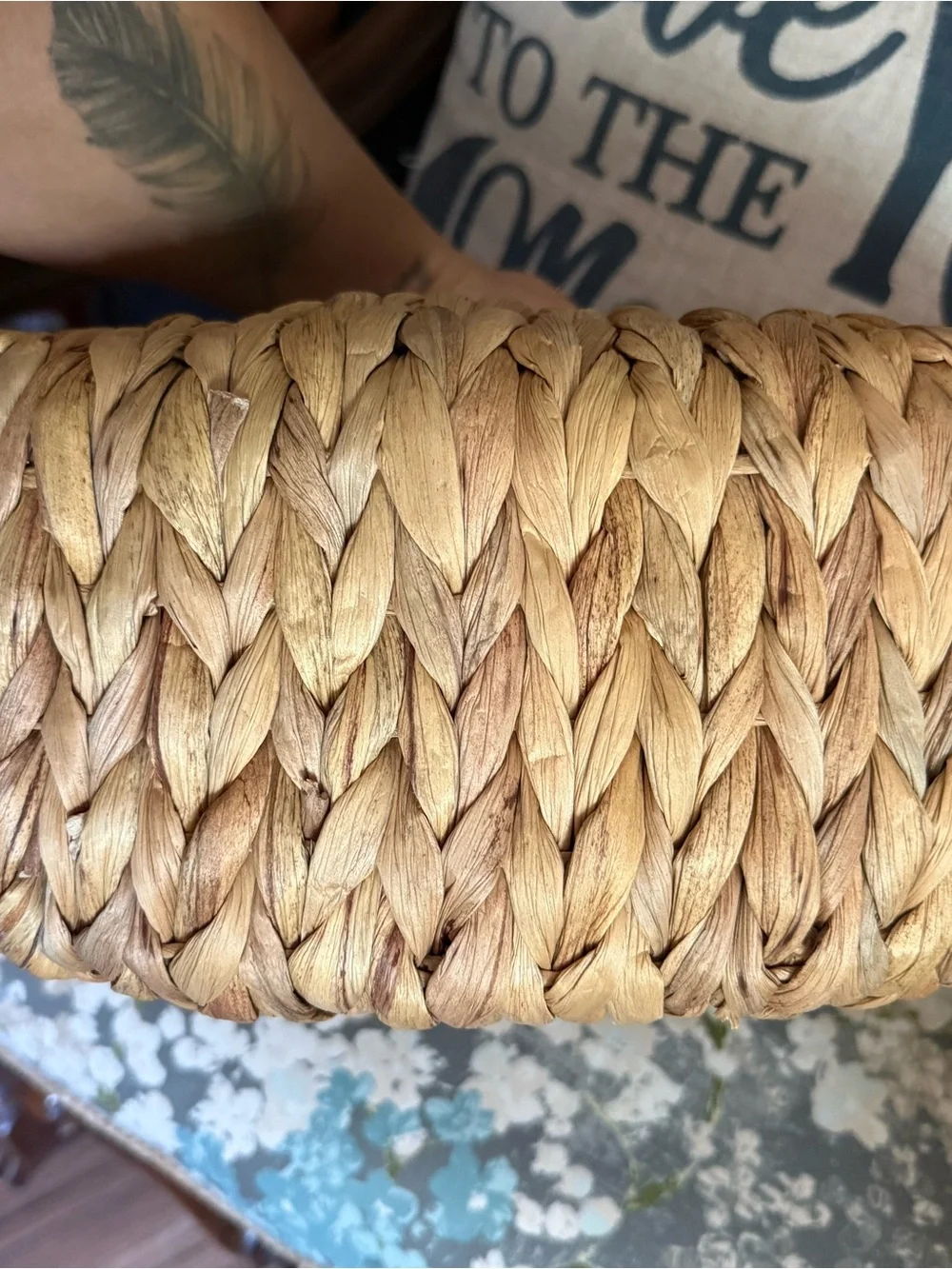 Natural Woven Straw Tote Bag with Round Handles